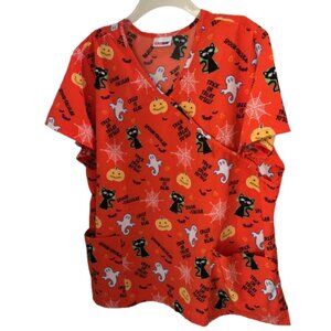 Scrubstar Creep It Real Spooktacular Halloween Nurse V Neck Ladies Size XL Top